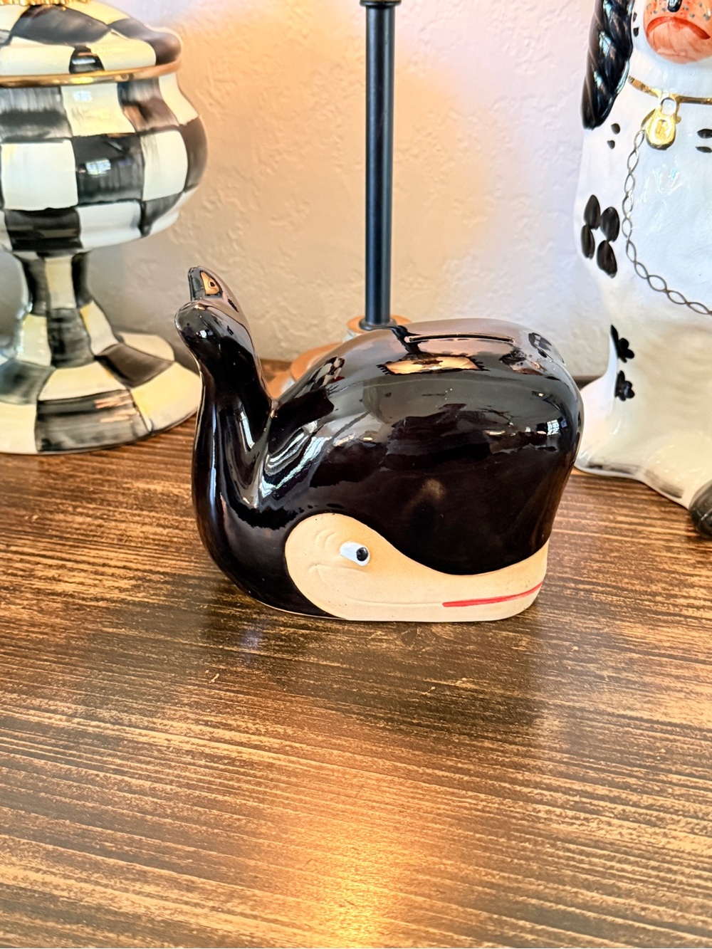 Vintage Otagiri Black and Cream Whale Glazed Stoneware Bank - Picture 11 of 12